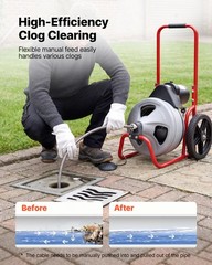 VEVOR Drain Cleaner Machine 75 FT x 3/8 Inch Sewer Snake Auger Manual Feeding