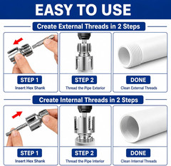 PVC Pipe Threader Kit, 1/2 3/4 1 in NPT, Drill Compatible