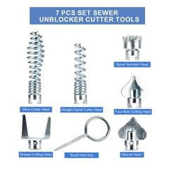 7 Pcs Cutter Set Drain Cleaner Plumbing Snake Tools Cable Auger Clog Sewer Pipe
