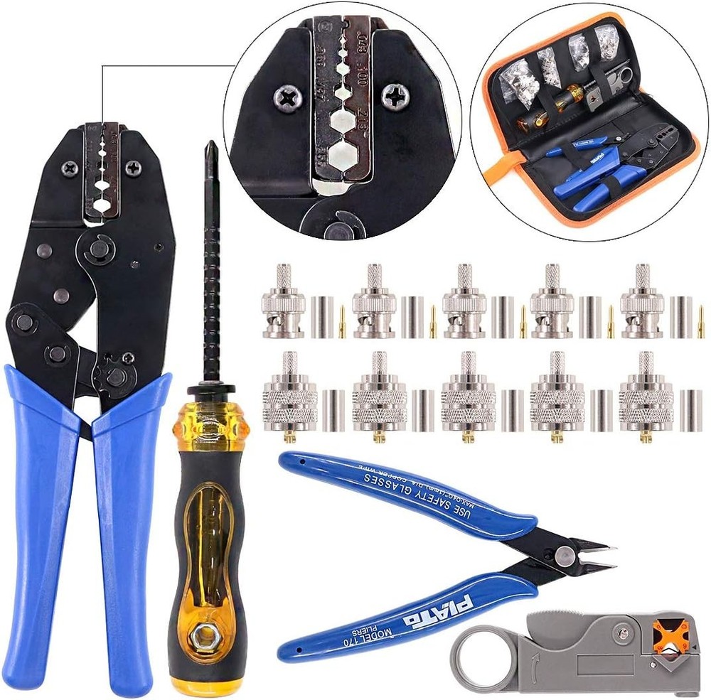 Swpeet 14Pcs Professional Coaxial Cable Tool Kit, Ratcheting Wire Terminal Coaxi