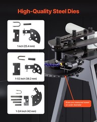 750W Electric Tube Bender, 6L Hydraulic, 3 Dies, 180&deg; Bend, 1&Prime;-1-3/4&Prime;