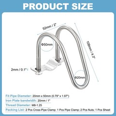 2pcs Cross Pipe Clamp 20mm x 50mm (0.79&Prime; x 1.97&Prime;) M8 Stainless Steel Tube Buckle