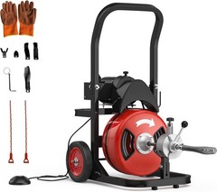 75 FT x 1/2 Inch Drain Cleaner Machine 450W Portable Sewer Snake Auger Auto Feed