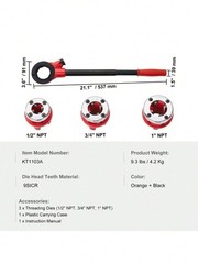 New Pro Manual Ratchet Pipe Threader Set Durable Portable 1/2 3/4 1 Inch NPT Die