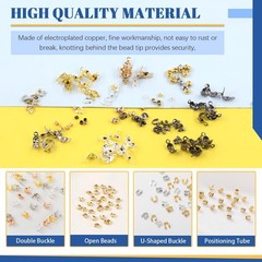 Glarks 1501Pcs 4 Styles 6 Colors Brass Tube Crimp Beads Crimp Bead Knot Cover Wi