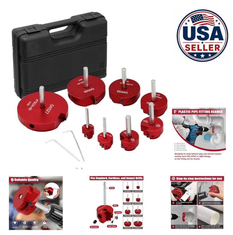 8 Piece PVC Pipe Reamer Set for Standard 1/2 Inch Drill PVC CPVC ABS Fitting