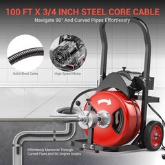 750w Auto-Feed Drain Snake 100Ft 3/4&Prime; Cable W/ Air Foot Switch for Large Pipes