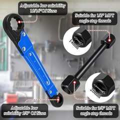 Angle Stop Wrench Kit Plumbing Tools Chrome Vanadium Steel Blue 3 Piece