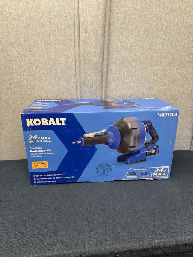 New Kobalt 24v Cordless Drain Auger Kit with 85 Watt Battery & Charger 4891704