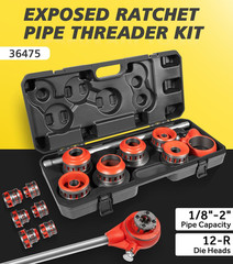 12-R Ratchet Pipe Threader Kit with 6 Dies, 1/2&rdquo; to 2&rdquo; NPT Case Included