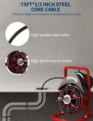 75FT x 1/2 Inch Drain Cleaning Cable 370W Electric Machine Sewer Drain Cleaner