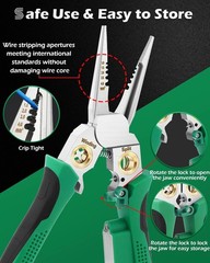 FAITIO 8-in-1 Wire Stripper & Crimper with Voltage Tester (12V-250V) &ndash; Green Too