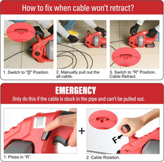 20V Cordless Electric Drain Snake, 25Ft Replaceable Cable with 2.0Ah Battery, Ex