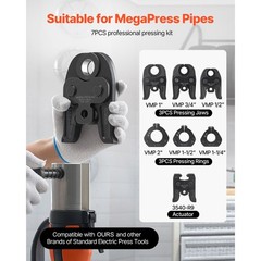 7 &ndash; Piece Pressing Kit 1/ 2 to 2 Inch with Jaws, Rings, Actuator and Case