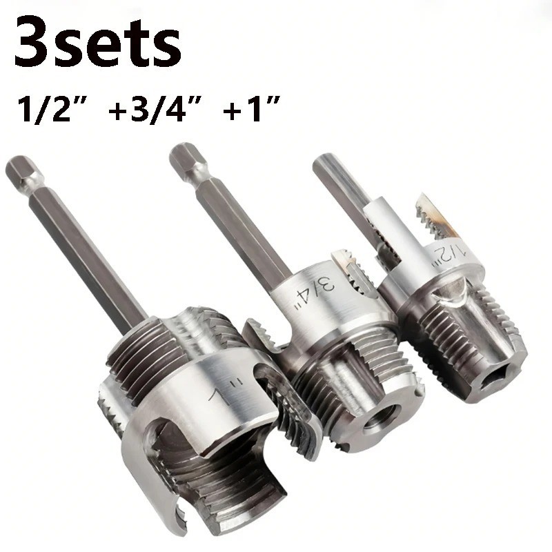 3Pcs Integrated Internal & External 1/2 3/4 1 Inch Pipe Threading Tool