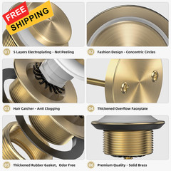 Sogmeter Brushed Gold Tub Drain Kit with Hair Catcher, Premium
