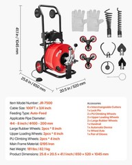 VEVOR Drain Cleaner Machine 100FT x 3/4Inch Auto Feed Sewer Auger & Multi Wheels
