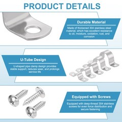 5Pcs 50mm(2&Prime;) Two Hole Rigid Pipe Strap with Screws, Silver
