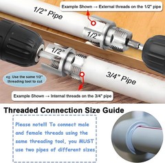 PVC Pipe Threading Tool Kit 3PCS 1/2 3/4 1in Internal External Threader