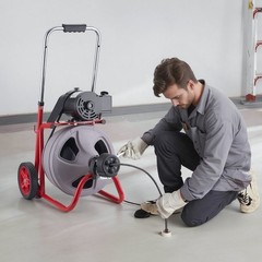 Portable Drain Auger: 75FT Steel Cable, Wheels, Foot Switch