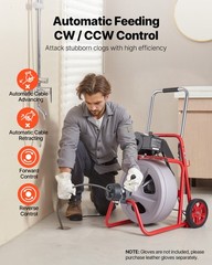 VEVOR Drain Cleaner Machine 75FT x 3/8 Inch Auto Feed with Wheels & 8 Cutters