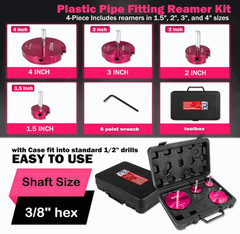 PVC Pipe Reamer Kit 4PCS 1.5-4&Prime; Drill Compatible Hex Shaft