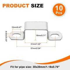 10pcs Square Pipe Clamp 30x20mm 304 Stainless Steel Tube Buckle, Silver