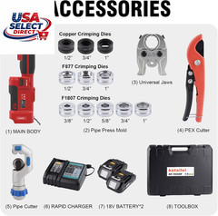 18V Cordless Pro Press Tool Plumbing Kit for Copper & PEX Pipes