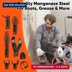 8-Piece Drain Snake Kit for 5/16&Prime; to 3/4&Prime; Cables &ndash; Heavy-Duty Manganese Steel Cu