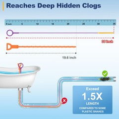 35Inch Metal Drain Snake Hair Clog Remover, Reusable Sink Snake Drain Hair Re&hellip;