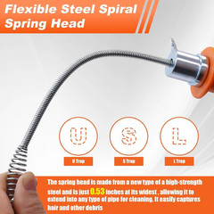 Drain Auger 25Ft Clog Remover with Drill Adapter, Flexible Plumbing Snake for Ki