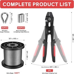 328FT Stainless Steel Cable with 200PCS Aluminum Crimping Sleeves & Wire Rope To