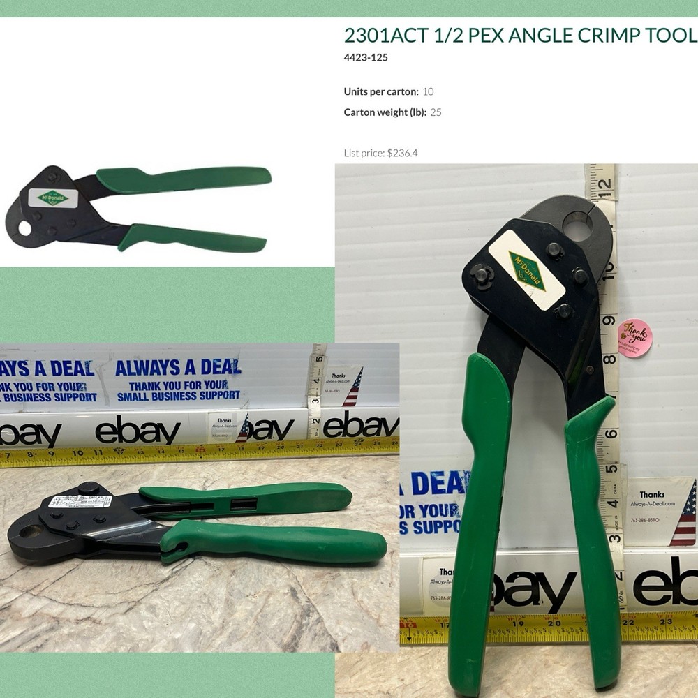 AJ MCDONALD 1/2&Prime; PEX Ring Crimp Tool Soft Touch Adjustment 3 1/2&rdquo;-4&rdquo; W Jaws Butt