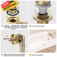 Sogmeter Brushed Gold Tub Drain Kit with Hair Catcher, Premium
