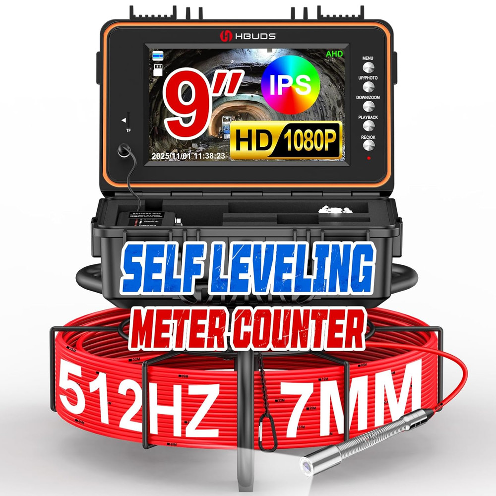 200Ft Sewer Camera with 9&Prime; HD Screen, 512Hz Sonde & 32GB DVR for Inspections