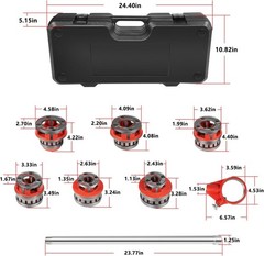 36475 12-R Manual Exposed Ratchet Pipe Threader Kit for 1/8&Prime;-2&Prime; Plumbing Install