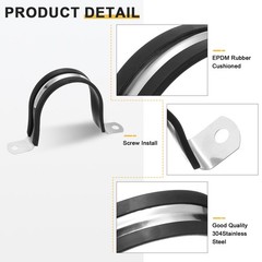 14Pcs 63mm(2-1/2&Prime;) Stainless Steel Rubber 2 Hole U-Tube Strap Clamp, Black