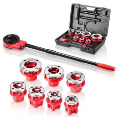 VEVOR Ratchet Pipe Threader Kit Pipes Threader with 7 Dies 3/8&Prime; NPT to 2&Prime; NPT
