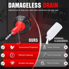 Drain Auger 33 Ft with Easy Cable Rewind System, Plumbing Snake with Drill Ad&hellip;