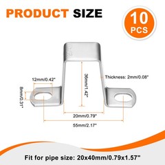10pcs Square Pipe Clamp 20x40mm 304 Stainless Steel Tube Buckles, Silver