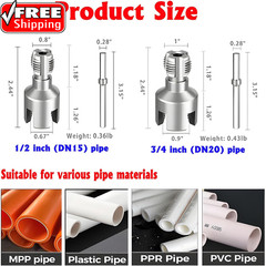 PVC Pipe Threader Kit, 3 Piece Set, 1/2&Prime; 3/4&Prime; NPT Sizes, Dual-Function Internal