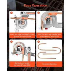 3 in 1 Lever Pipe Tube Bender for 1/4&Prime;, 3/8&Prime;, 1/2&Prime; O.D. 0-180&deg; Bending