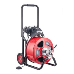 Auto-Feed Drain Auger: 100ft Steel Cable, 1700RPM, Foot Switch, 4 Cutters