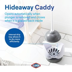 Clorox Toilet Plunger with Hideaway Holder Caddy 1-Pack, White/Grey