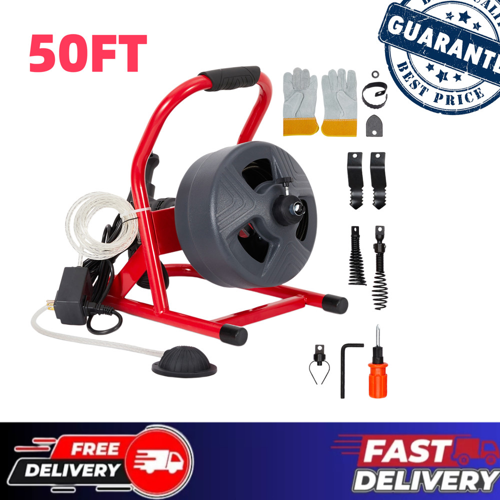 50ft x 5/16in Drain Cleaner with 6 Knives, Drain Auger Cleaner Sewer Snake&hellip;