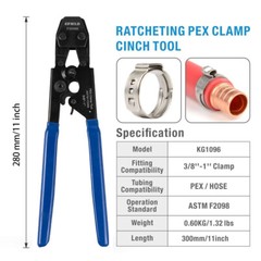 Pex Pipe/ Tube Crimping tool Kit, Cutter ,Go/No Go Gauge+30 Rings Cinch Clamps