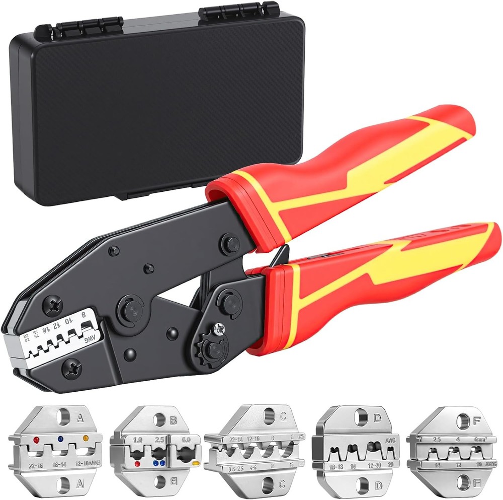 6PCS Ratcheting Wire Crimper Set for Heat Shrink, Insulated Nylon & Ferrule Term