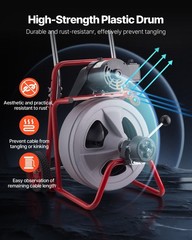 Drain Cleaning Machine 75FT x 1/2&Prime; Steel Cable, Forward/Reverse, 8 Cutters