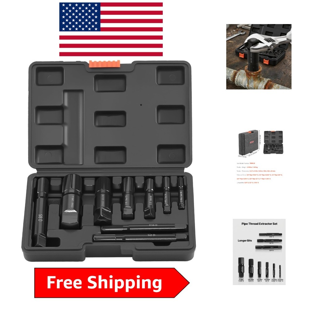 9-Piece Heavy-Duty Pipe Extractor Set in Cr-Mo Steel for 1/8&Prime; to 1&Prime; Pipes