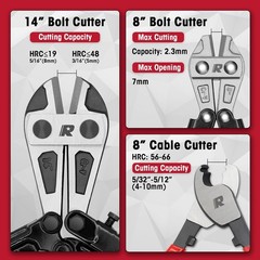 3-Piece Bolt Cutter Pliers Set, 14&Prime; Heavy Duty Bolt Cutter, 8&Prime; Mini Bolt Cutter,